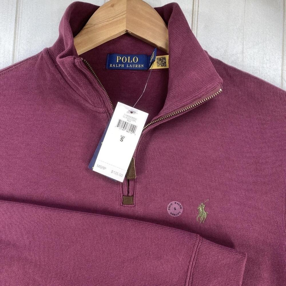 PRL 1/4 Zip Sweater Mens Small Wine Red Classic Fit Pony